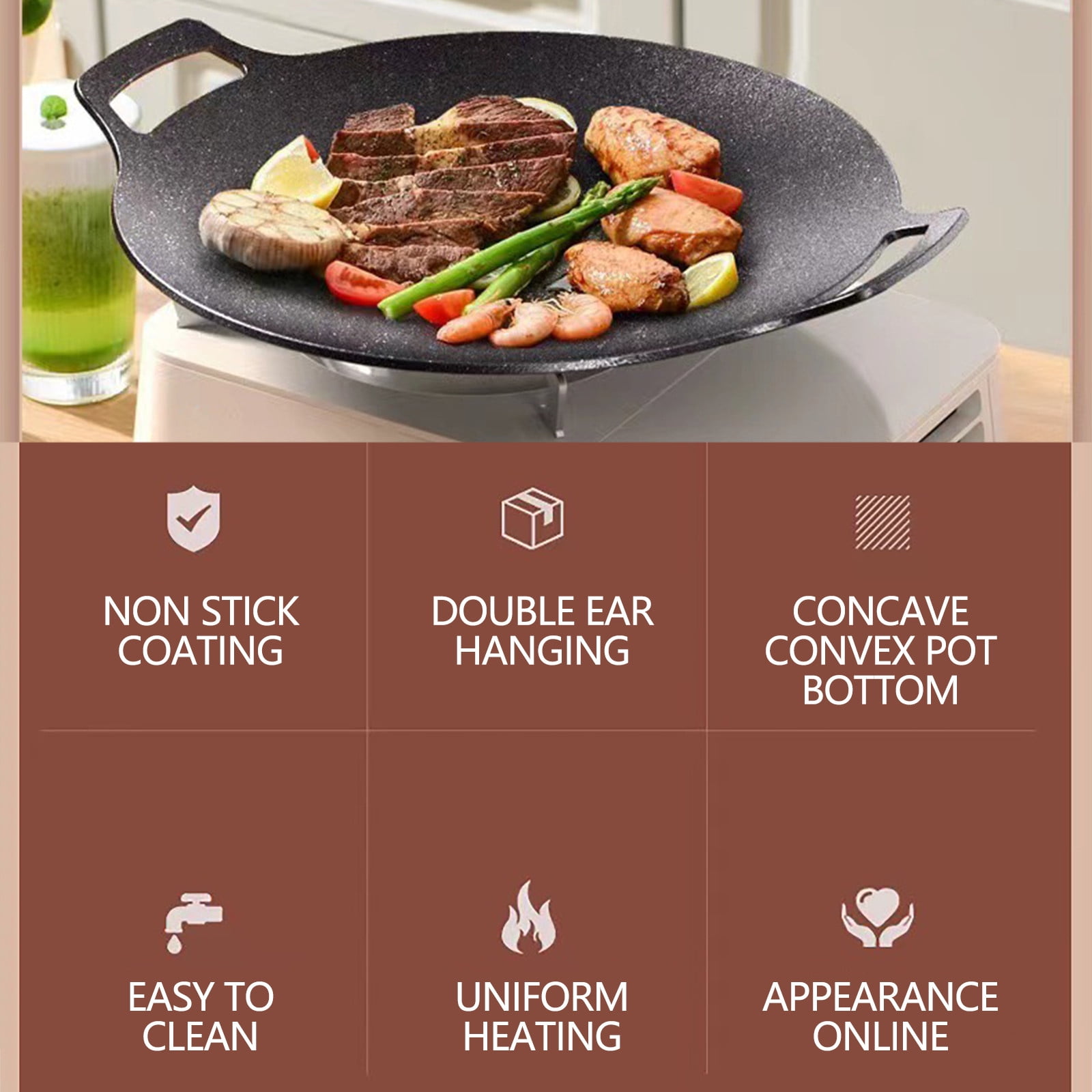 Vikakiooze Heavy Duty Bbq Accessories, Circular Iron Plate Roast Shrimp Smooth Non Stick Roast Plate Iron Plate Roast Outdoor Picnic Portable Barbecue Plate Cassette Stove Universal