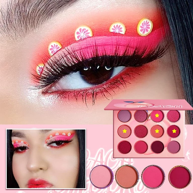 Pink Eyeshadow Palette, 12 Colors Peach Pink Red Matte Shimmer Mini Makeup  Eyeshadow Pallet,High Pigmented Blendable Long-Lasting Eyeshadow Pallets