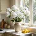 thumbnail image 4 of Gallickan 1pc 3-Head Artificial Dahlia Flower, 25.19in Faux Silk Large Bloom Stem, Realistic Peony for Home Table Wedding Decor, White, Style F, 4 of 6