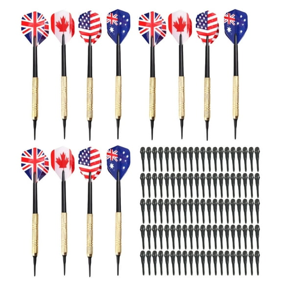 ZYHARUKO Safe Darts 12Pieces 14g Darts Set Soft Plastic Tip Plastic Barrels Iron Golden Plated Shafts Plastic Flight with 100 Tip