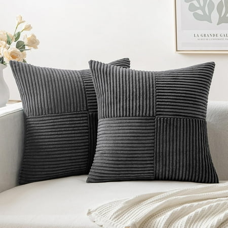 

MIULEE Grey Corduroy Pillow Covers Pack of 2 Boho Decorative Spliced Throw Pillow Covers Soft Solid Couch Pillowcases Cross Patchwork Textured Cushion Covers for Living Room Bed Sofa 16x16 inch