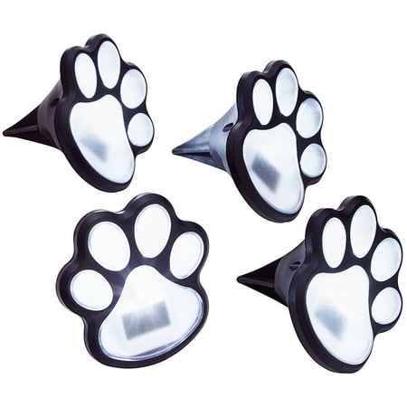 The Lakeside Collection Solar-Powered Paw Print Pathway Lights, 4 Pack