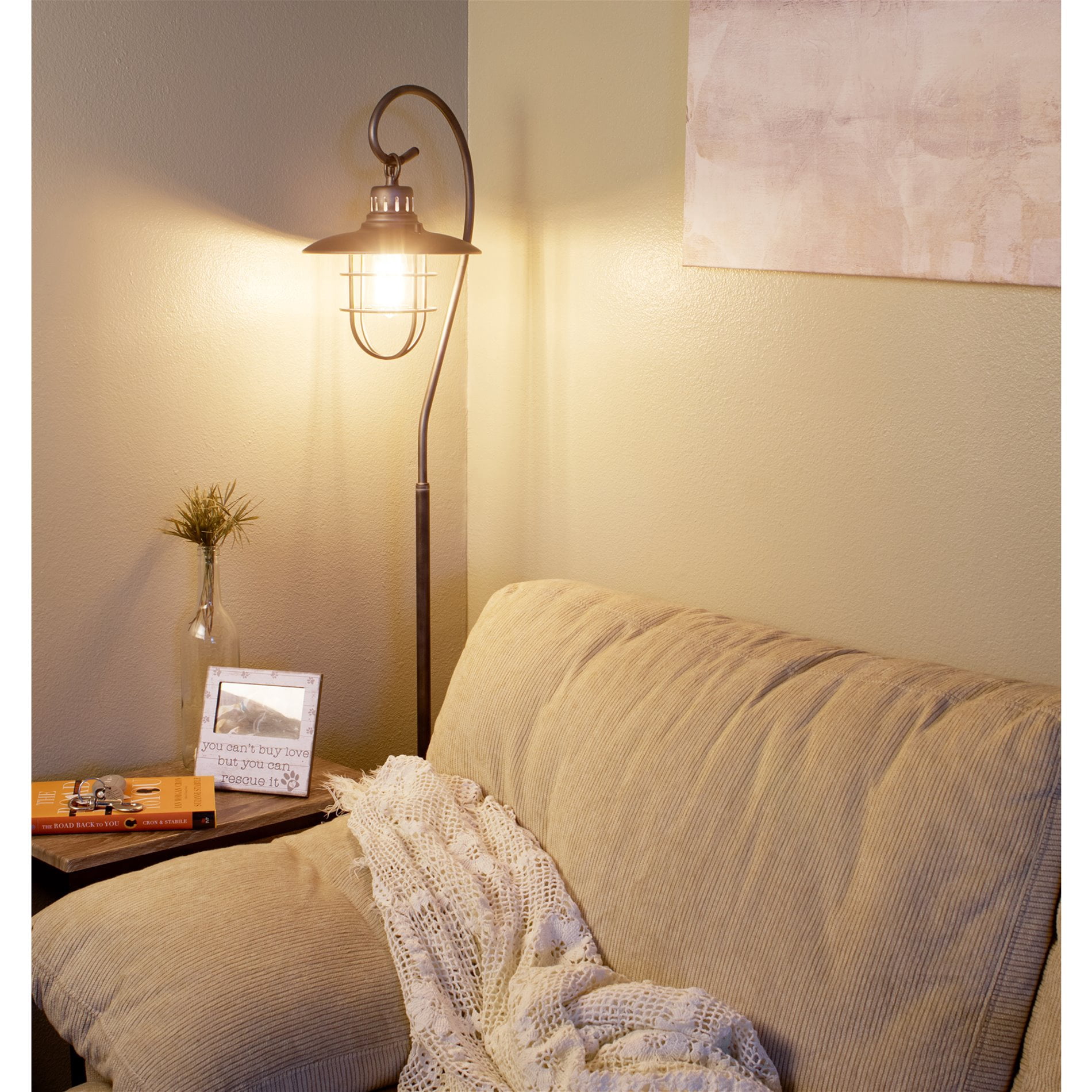 Kira Home Lantern 58" Nautical Floor Lamp + 6W Bulb ( / ), Hanging Shade Design + Cage, Brushed Pewter