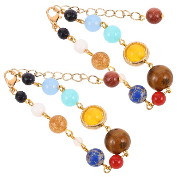TEHAUX 2Pcs Adjustable Space Bracelet Galaxy Theme Bangle Natural Stone Wearable Accessory for Women