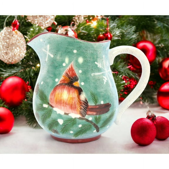 Ceramic Cardinal Bird Christmas Pitcher 7 inches 50 oz