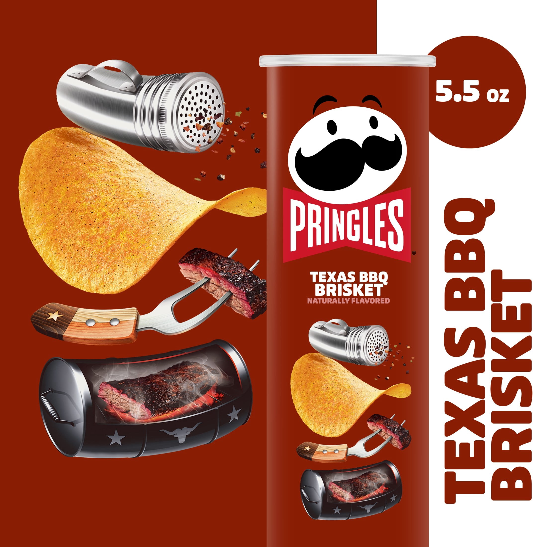 (14 pack) Pringles Texas BBQ Brisket Potato Chips Crisps, Lunch Snacks, 5.5 oz Canister