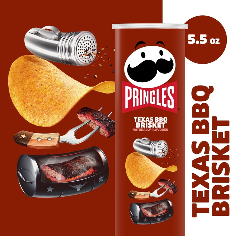 (14 pack) Pringles Texas BBQ Brisket Potato Chips Crisps, Lunch Snacks, 5.5 oz Canister