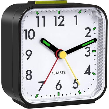 Silent Analogue Alarm Clock Small Non-Ticking Travel Alarm Clock Silent Table Top with Night Light Snooze Function Battery Operated Alarm Clock Large Display Desktop for Bedroom Office (Black)