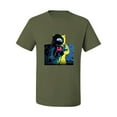 thumbnail image 2 of Wild Bobby, Colorful Cosmic Neon Astronaut Lunar Spaceman Moon Galaxy, Fashion, Men Graphic Tee, Military Green, XX-Large, 2 of 4