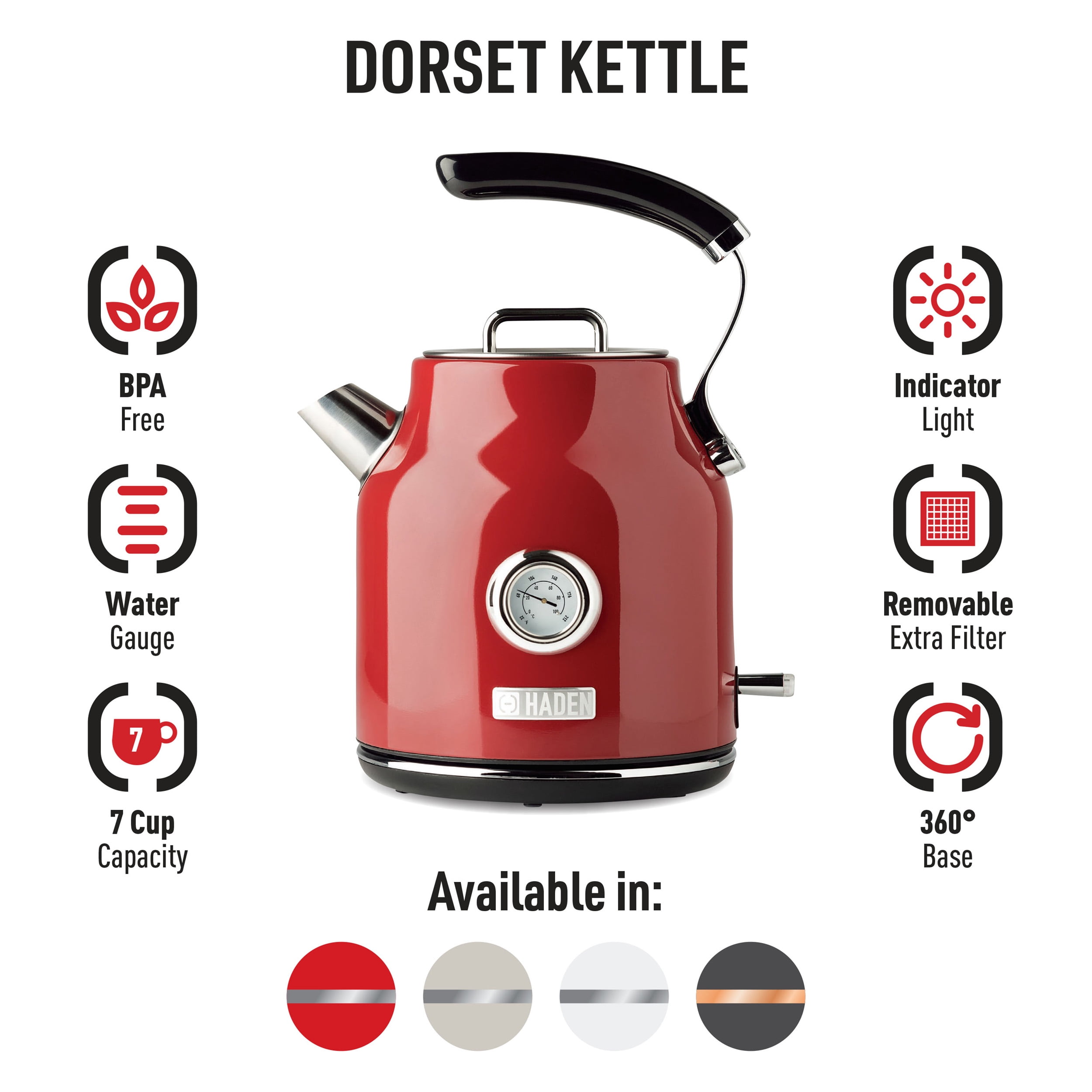 Haden Dorset Stainless Steel Cordless Electric Kettle - Red, 1.7 L - Kroger