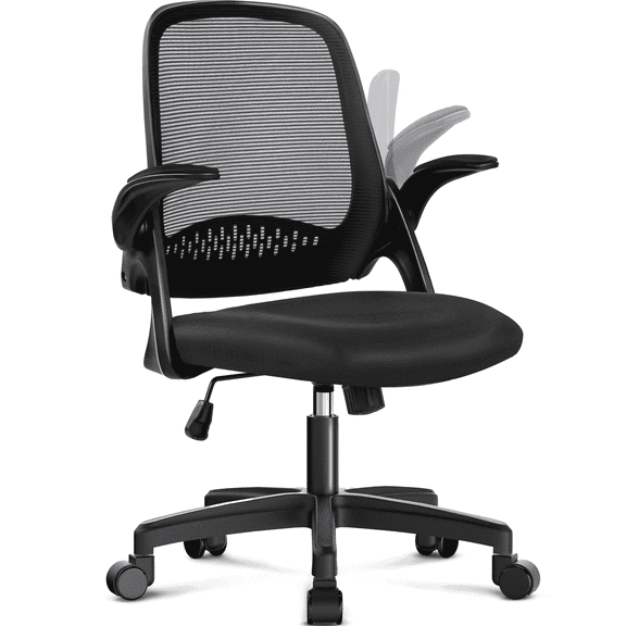 CELTOSS Ergonomic Office Chair, Mid Back Mesh Computer Desk Chair, Flip-Up Arms, Adjustable Lumbar Support for Home Office, Black