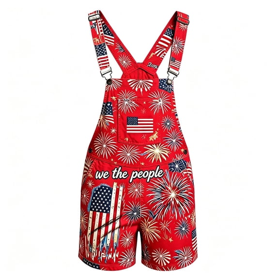 CAIVO Coveralls for Men Bibs Overalls Festival Jumpsuits Shorts Romper Adjustable Strap With Pockets Summer Independence Day Themed Jumpsuit With Straps Striped Stars Printed 1776-2026