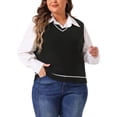 thumbnail image 2 of DARING DIVA Women's Plus V Neck Stripe Cable Knit Pullover Sweater Vest 2X Black, 2 of 6