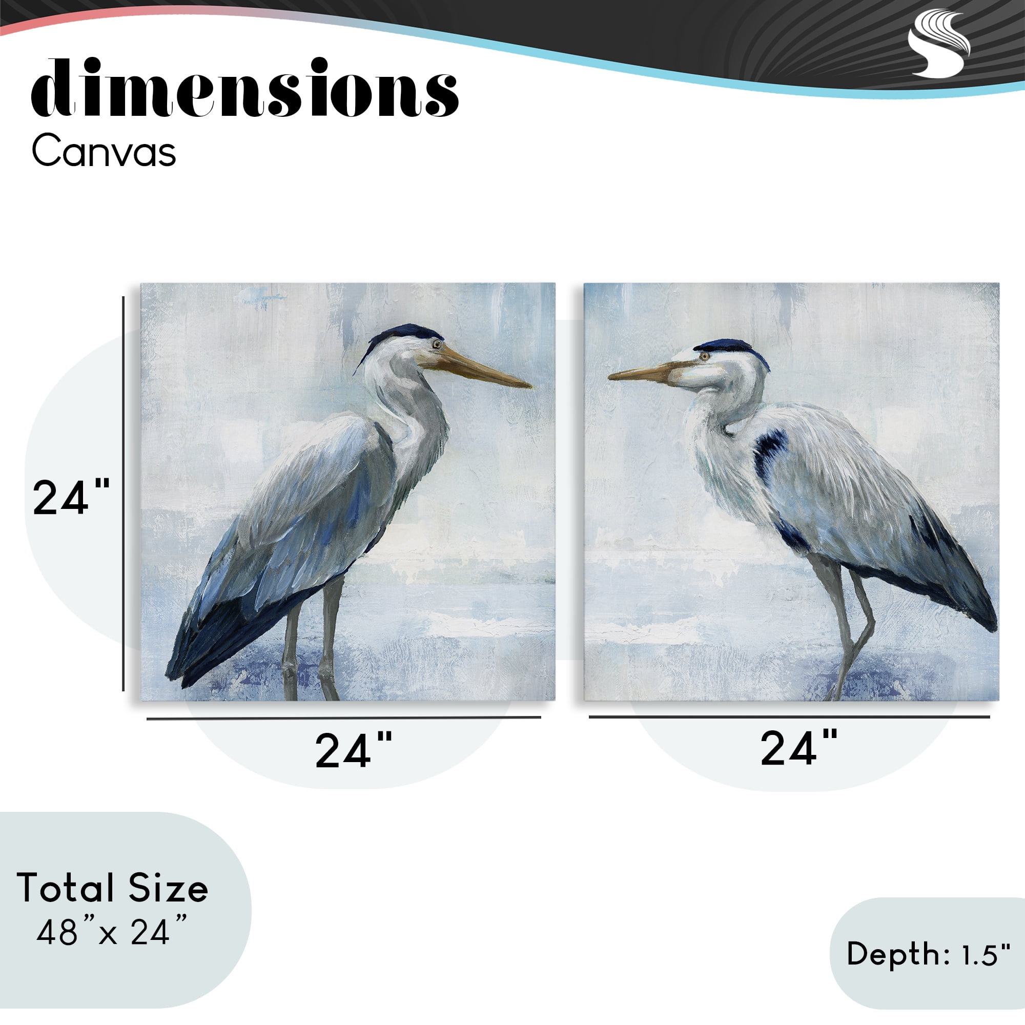 Stupell Industries Faded Blue Coastal Herons 2 Piece Canvas Wall Art Set, design by Nan