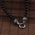 thumbnail image 2 of HOOUN 8.26'' Stainless steel 8MM Black Stone Bracelet with Double Skull Clasp Punk Men, 2 of 4