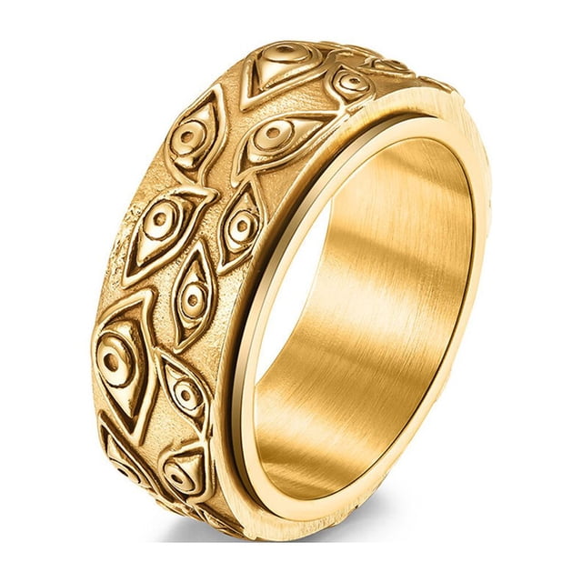 Qarigey Anillo de banda grabado Punk Retro en capas giratorio aniversario disfraz fiesta nudillo pareja hombres joyería oro tamaño 12 Type3 NO3