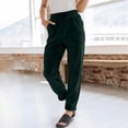 thumbnail image 3 of Green Sweatpants Women's Solid Color Corduroy Drawstring Elastic Tie Casual Loose Pants, 3 of 5