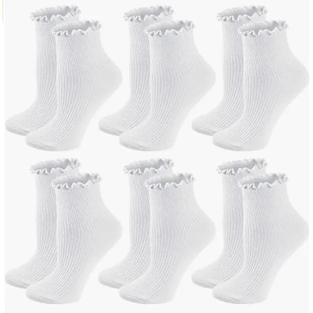 Calcetines de algodón para mujer, paquete de 6, transpirables, de doble aguja y de color liso.