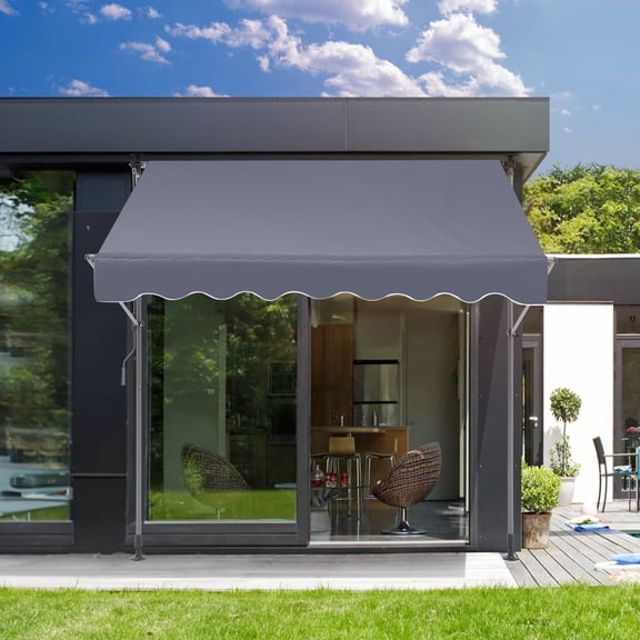 KFFKFF Patio Awning Retractable 9.8'x3.9' Awning Sunshade Shelter 86"-122" Height