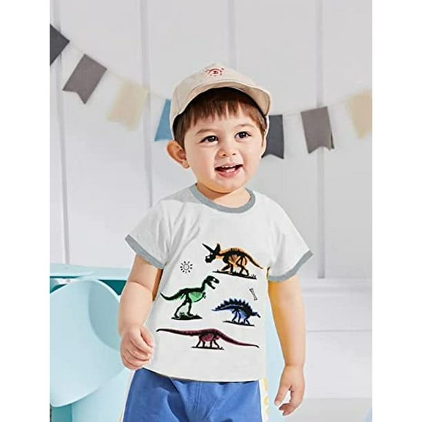 DDSOL Toddler Boy T-Shirts Dinosaur 2-Pack Summer Cotton Tops 3T