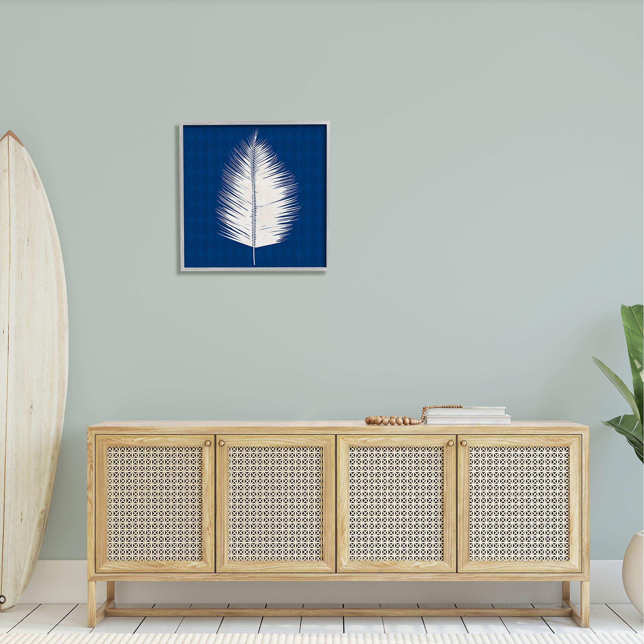 Stupell Industries Tropical Palm Leaf Silhouette Graphic Art Gray Framed Art Print Wall Art, Design by Susan Jill