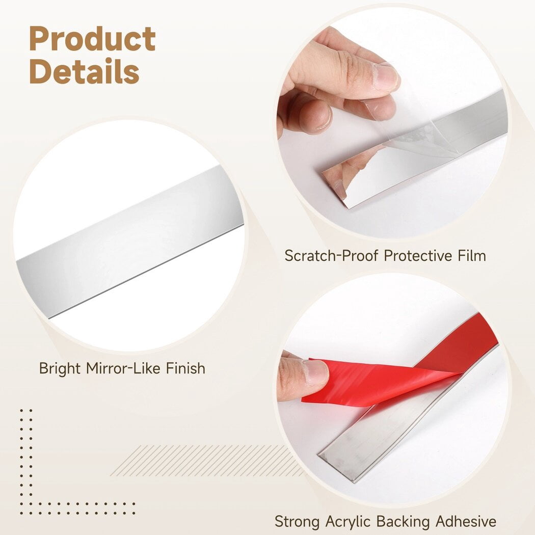 Bande Décorative Autocollante En Acier Inoxydable Miroir Or - 5 Mètres, épaisseur 1mm, Pour Murs Et Meubles - Moderne