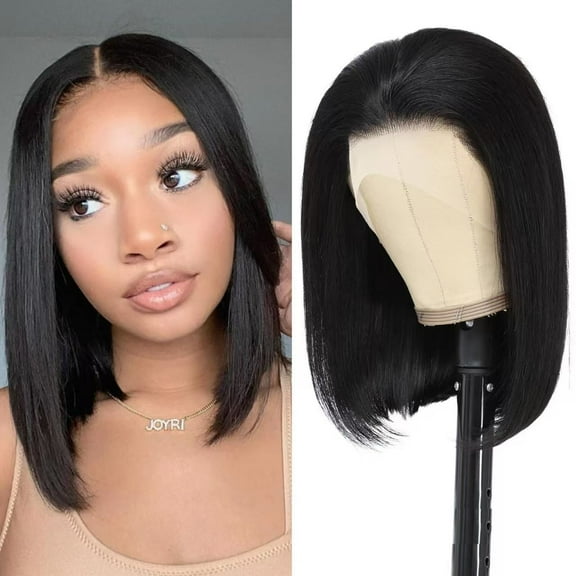 Bob Wig Human Hair 13x4 HD Lace Frontal Short Straight Lace Front Bob Wigs for Black Women Human Hair Pre Plucked Glueless Side Part 180% Density Black Color 10 Inch