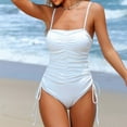 thumbnail image 2 of Xfvqtps Womens One Piece Swimsuit Ruched High Cut with Drawstring Textured Adjustable Spaghetti Shoulder Strap Square Neck Tummy Control Backless Beach Summer Monokini Bathing Suit White, 2 of 8