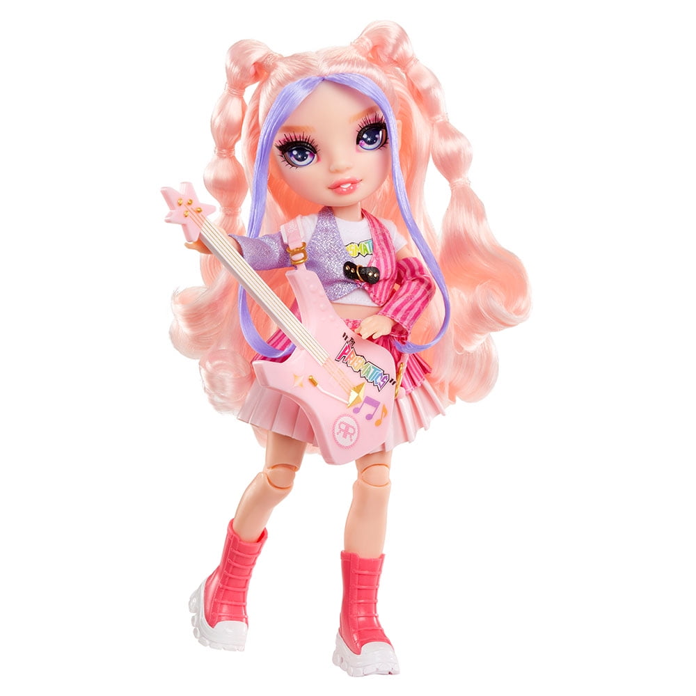 Rainbow High Jr High Rock Band - Bella, Pink 9” Fashion Doll with Guitar, Customize with Stickers