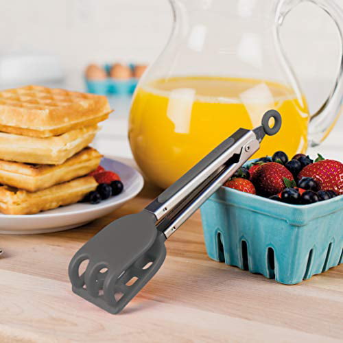 Charcoal Heat-Resistant Silicone Heads Tovolo Easy-Grip Mini Waffle Non-Slip Stainless Steel Handle Kitchen Tongs for Cooking Waffles & Breakfast 