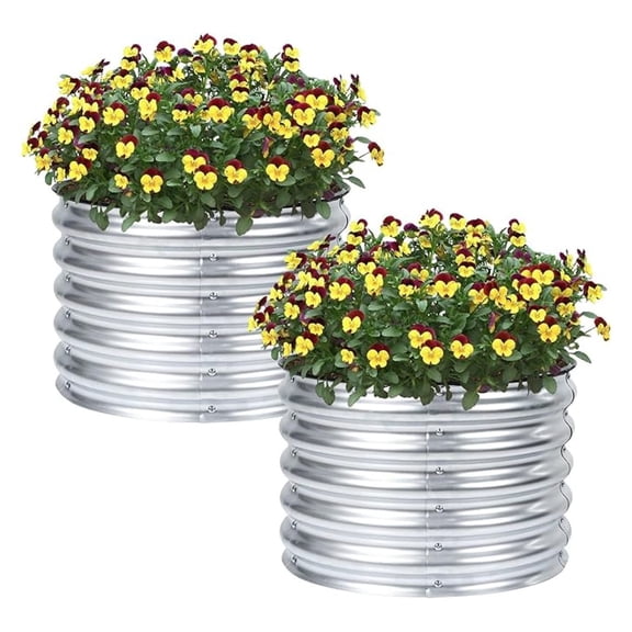 2 Pack 17" Tall 24" Metal Raised Garden Bed, Outdoor Planter Box and Raised Garden Kit for Vegetables, Flowers, and , Silver