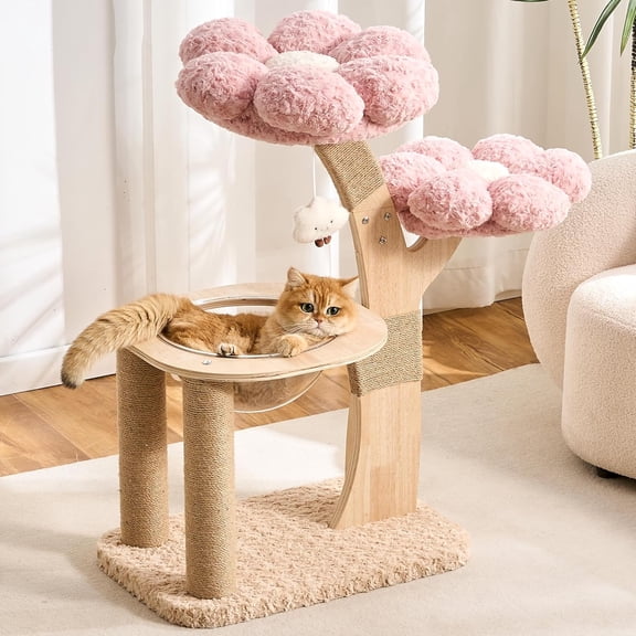 48 Inch Flower Cat Tree Scratching Post Wooden Branch Tower for Cats