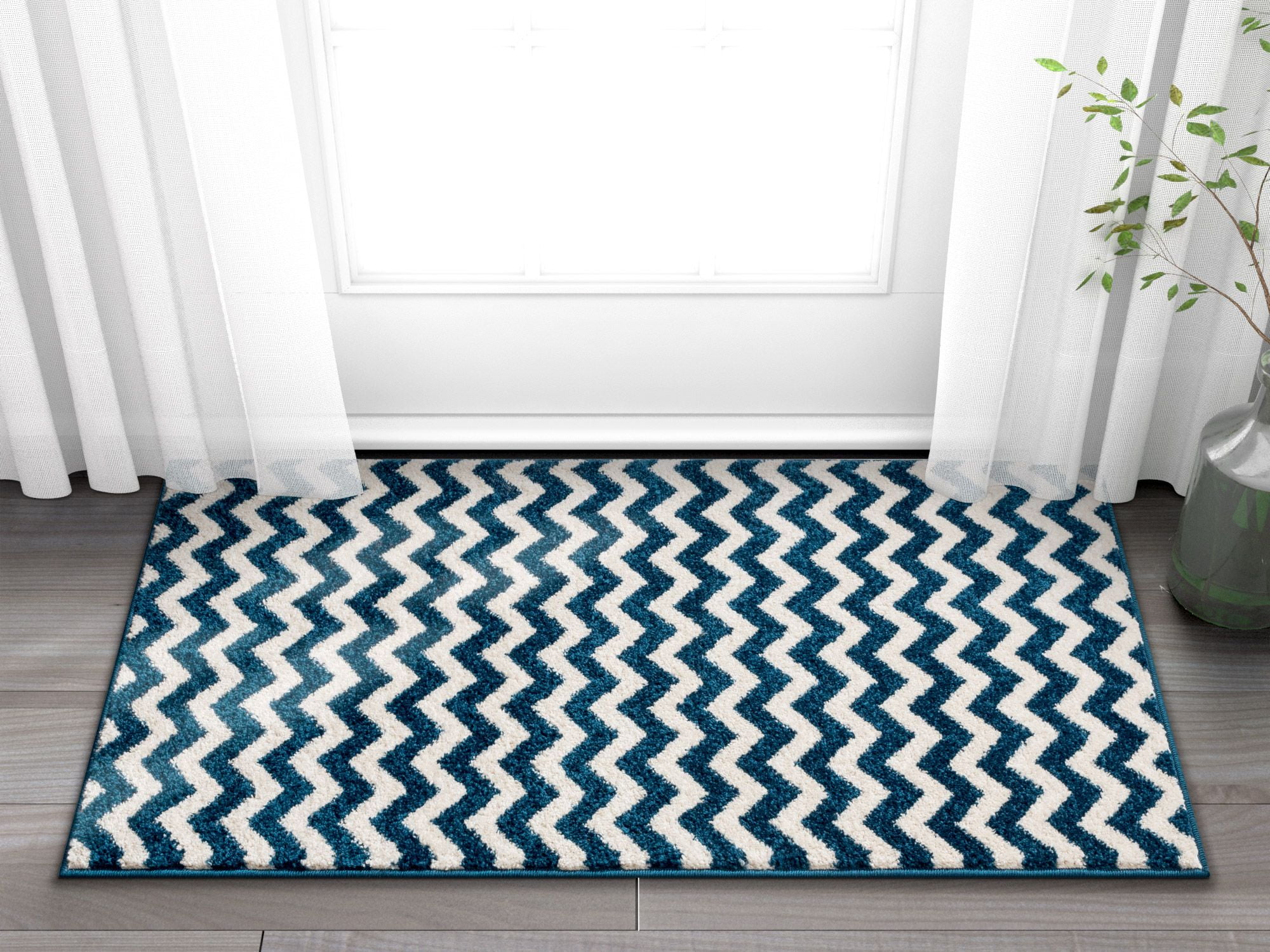 Wandering Chevron Dark Blue Zig Zag Modern Casual Geometric Area Rug