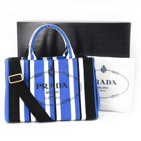 Pre-Owned PRADA Canapa Handbag Shoulder Bag Canvas Blue Women's