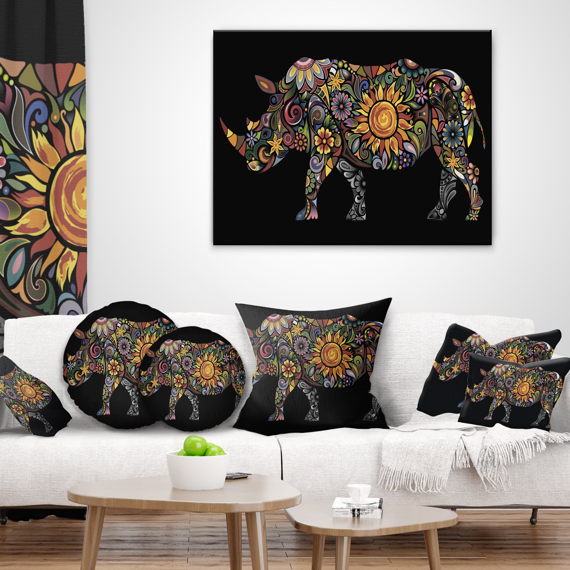 Designart Cheerful Rhinoceros - Animal Throw Pillow - 18x18