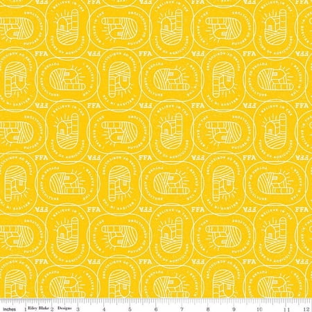 Cotton Farm Patch FFA Forever Blue 2 Future of Agriculture Phrases Quotes Farmhouse Riley Blake Yellow Cotton Fabric Print by the Yard (C15854-YELLOW)