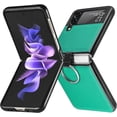 thumbnail image 3 of Samsung Galaxy Z Flip 3 Phone Case, PU Leather Protective Cover with Ring Strap Shockproof Lightweight Smartphone Protector Case for Samsung Galaxy Z Flip 3 ZH Green, 3 of 13