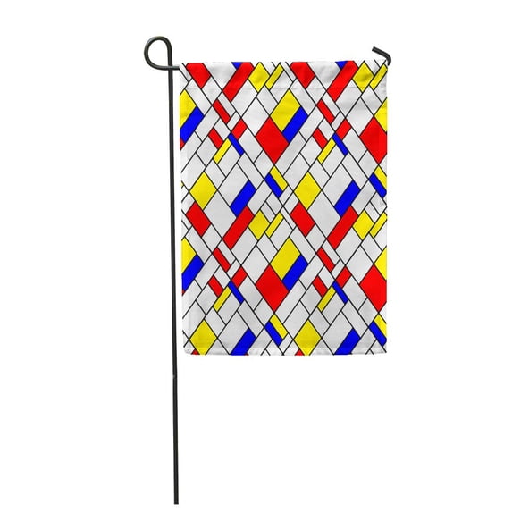 LADDKE Blue Abstract Colorful Diagonal Geometric Squares Mondrian Style Red Geo Artistic Garden Flag Decorative Flag House Banner 28x40 inch
