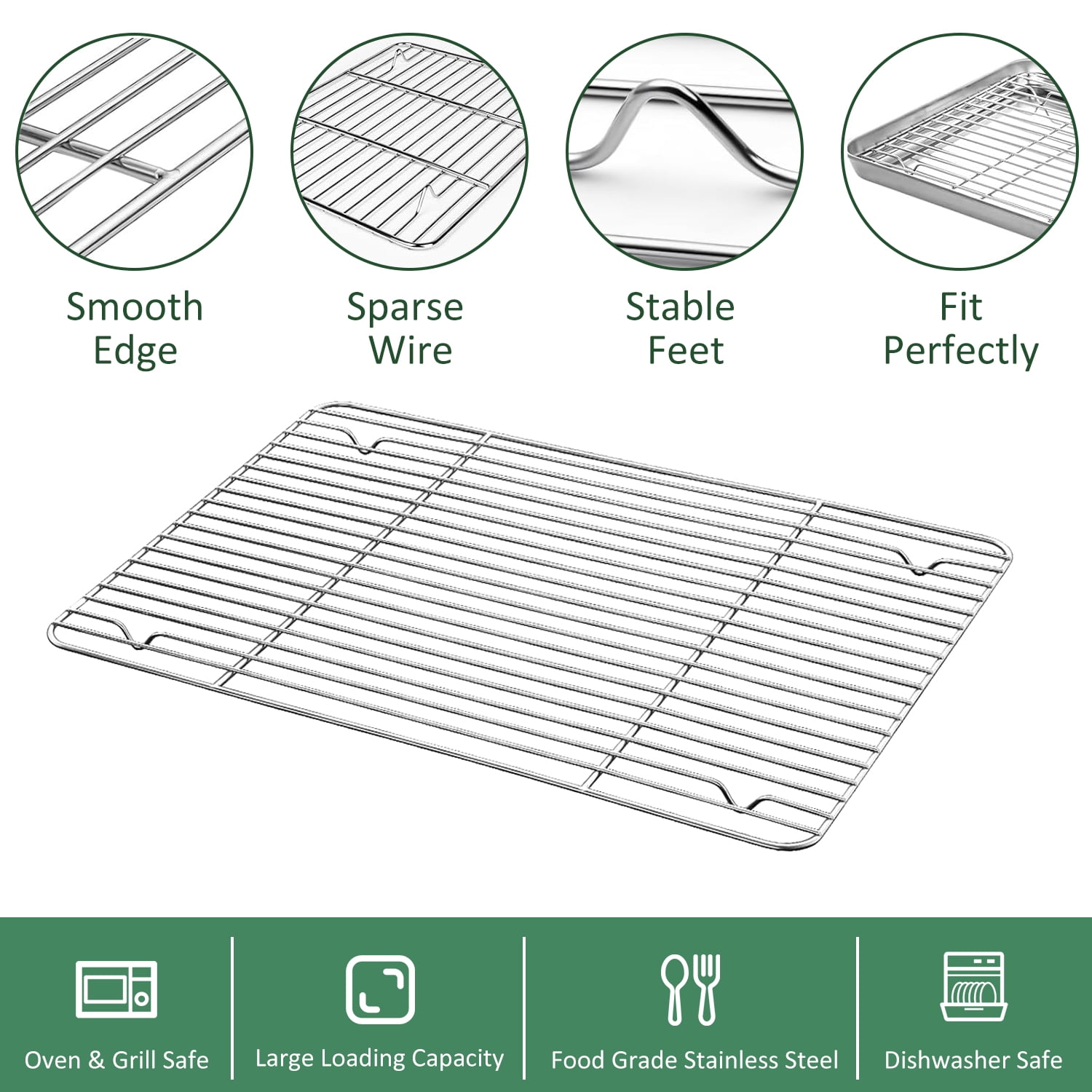 Baking Sheet with Rack Set (2 Pans + 2 Racks), 16” x 12” x 1” Stainless Steel Baking Pan Tray with Cooling Rack, Nonstick Cookie Sheet, Warp Resistant & Heavy Duty & Rust Free