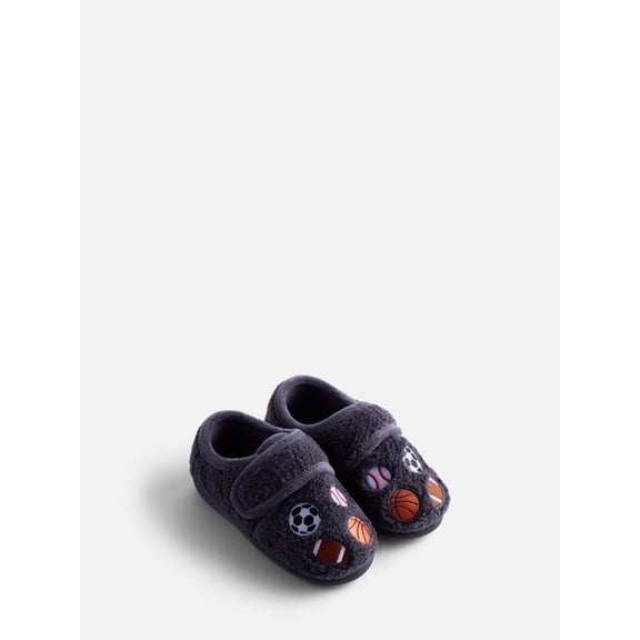 Wonder Nation Toddler Boys House Slippers, Embroidered Sports Balls, Medium Width