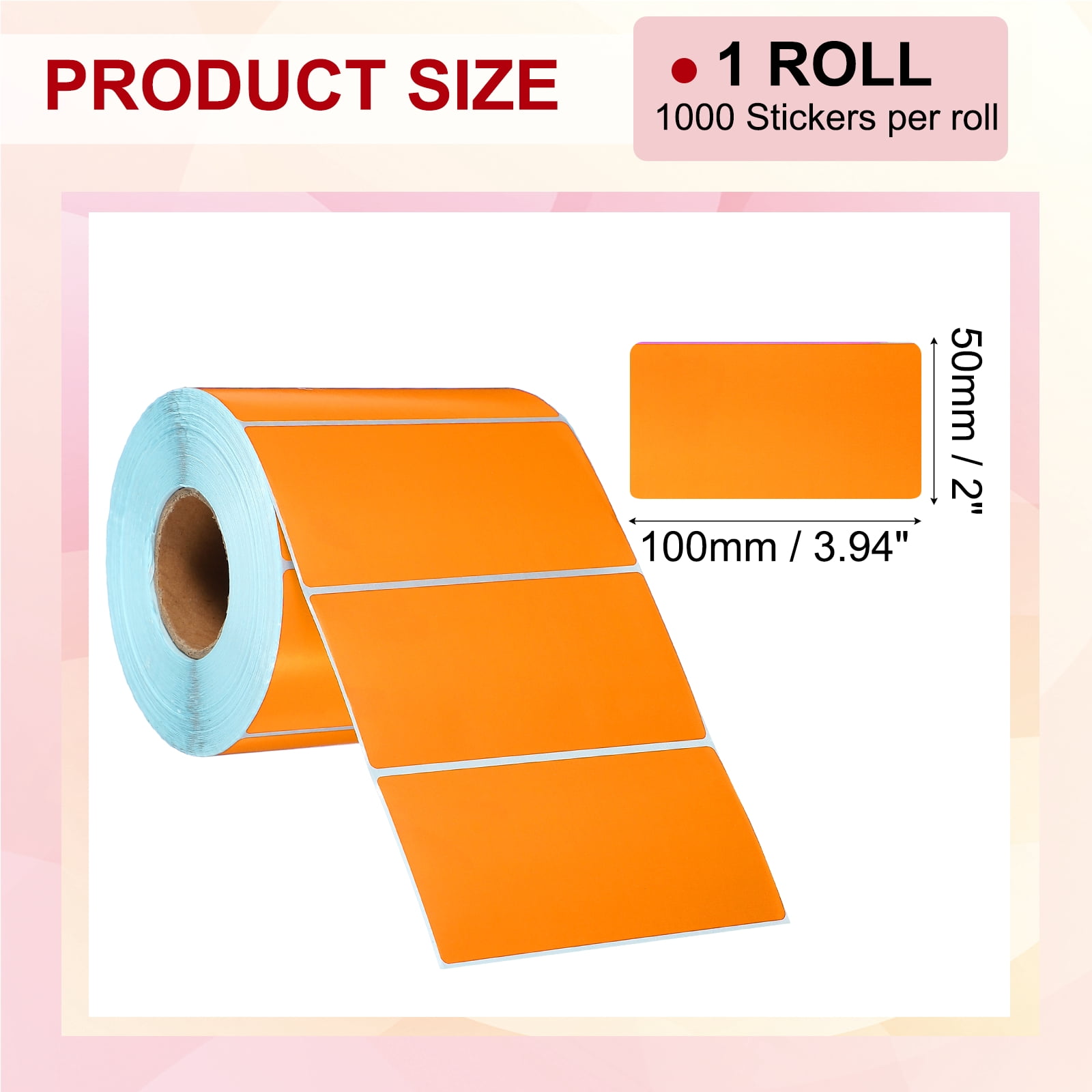 Uxcell 1000Pcs Thermal Labels 2x3.94" Thermal Printer Labels Stickers Self Adhesive Tags Rectangle Paper Roll Small for Printer Shipping Label Mailing UPS Barcode Address Orange