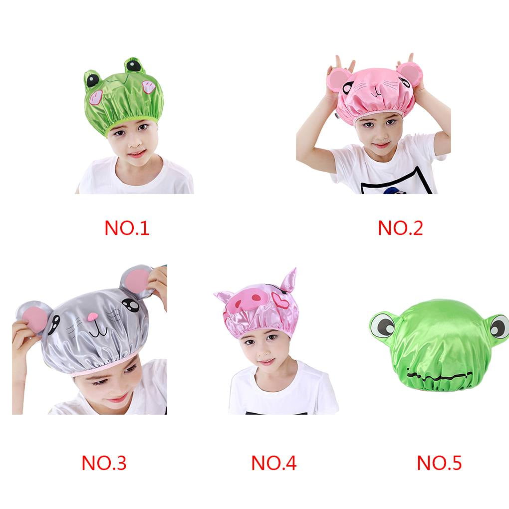  Cute Cartoon Green Caterpillars Convenient Double Layer  Waterproof Bath Cap Reusable Waterproof Beauty Salon Spa Bath Cap For Women  : Everything Else