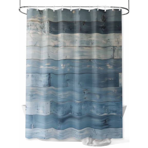 Fsddascl Blue Farmhouse Shower Curtain Set - Long 72" x 84" Washable Bathtub Curtain with 12 Hooks, Vintage Wooden Country Waterproof Fabric Stall Shower Curtains for Bathroom/Bathtub Décor