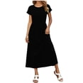 thumbnail image 2 of BRGZLK Womens Summer Modest Work Casual Solid Color Midi Knee Dress Pocket Short Sleeve Teacher Outfits Spring Travel Clothes, 2 of 7