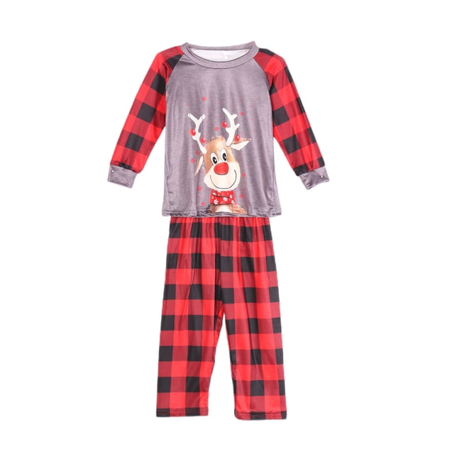 ITFABS Costume de Noël Famille Ensemble Parent-Enfant Imprimé de Cerf Col Rond