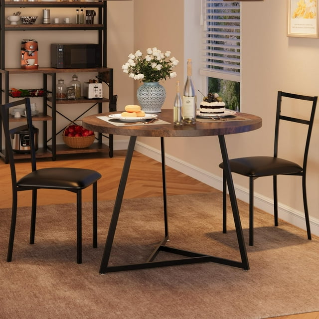 Round Kitchen Chairs for 2 Modern Dining Room Table Set for Small Space, Marble White and Gold