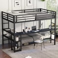 thumbnail image 3 of Bellemave Full XL Over Twin Bunk Bed with Desk and Storage Shelf, Metal Loft Bed with LED Lights & Charging Station, Bunk Bed Frame for Teen & Adults, No Box Spring Needed（Black), 3 of 9