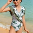 thumbnail image 6 of GYRATEDREAM Girls One Piece Swimsuits Kids Ruffle Hawaiian Print Swimwear Child V Neck Sleeveless Bathing Suit 7 Years-11 Years, 6 of 8