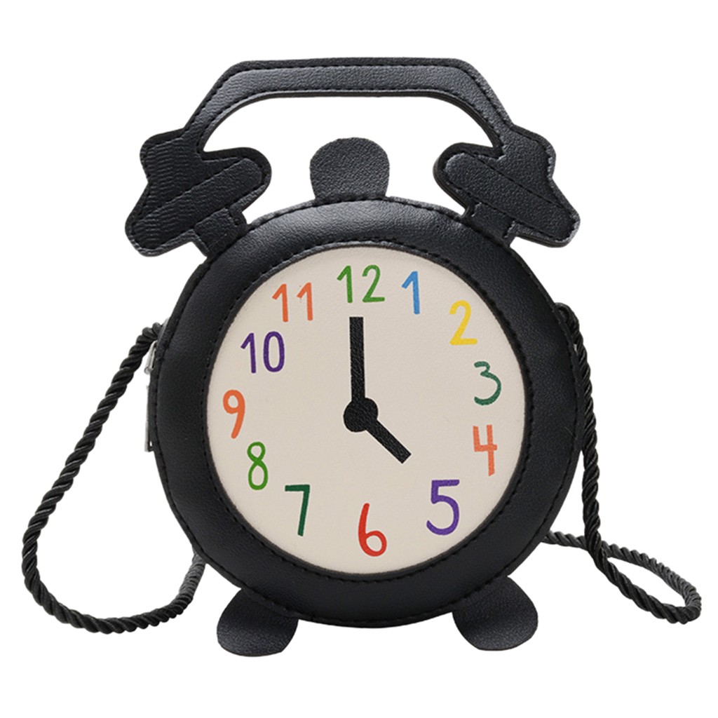 Fashion Cute Small Alarm Clock Leather Shoulder Bag Messenger Bag