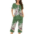thumbnail image 2 of Teissuly Women Casual Round Neck Short Sleeve Blouse Fashion Pants Pajamas Suit, 2 of 5